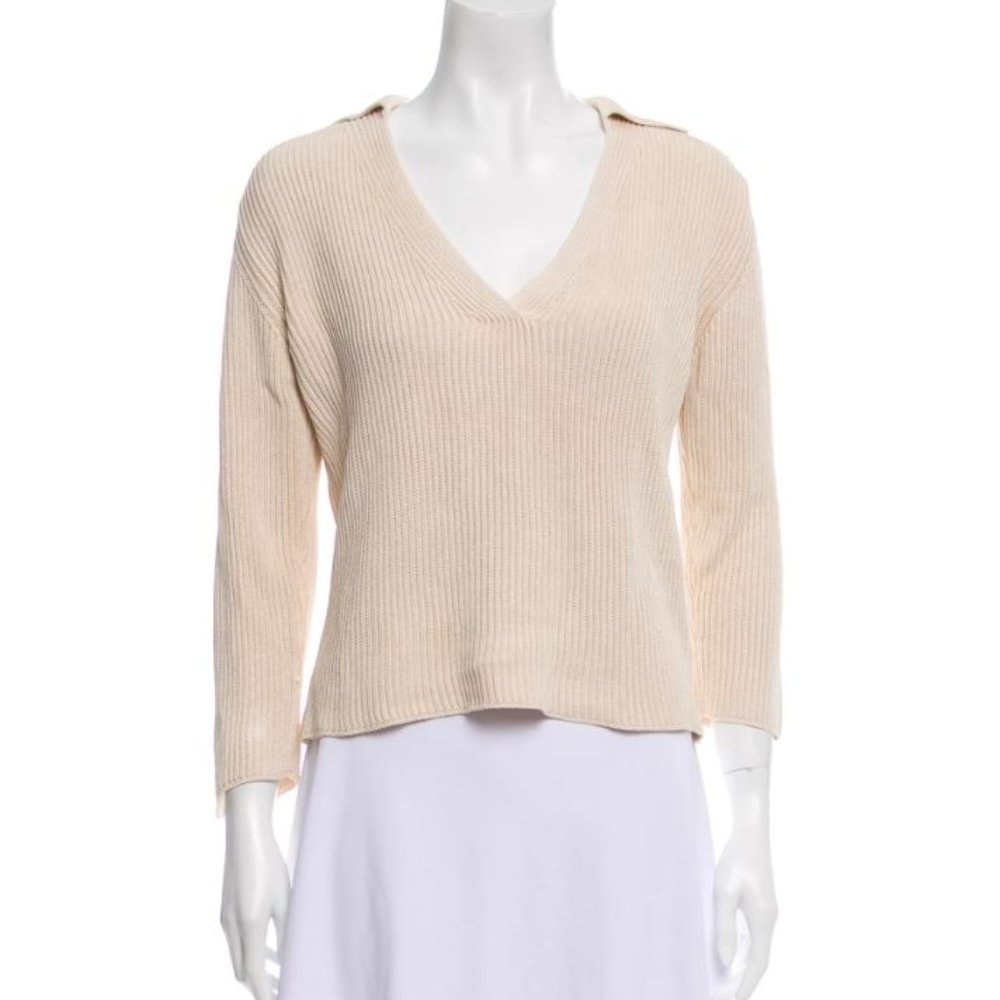 Hermes Silk V-Neck Sweater - Cream/Off-White